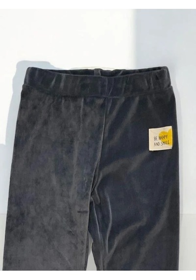 Zekids Kız Çocuk Bel Lastikli Parlak Kadife Tayt Pantolon-14343 Füme