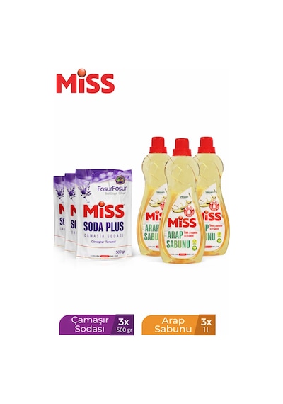 Miss Arap Sabunu 1000 Ml X 3 Adet + Soda Plus 500 Ml Lavanta X 3 Adet 6'lı Set