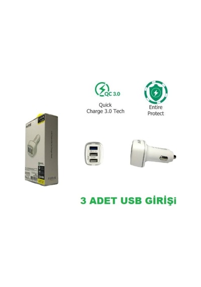 Araç Şarj Cihazı Oto Çakmaklık Şarj Aleti 3 Port Usb Hızlı Şarj 5.4 A 30w Qc