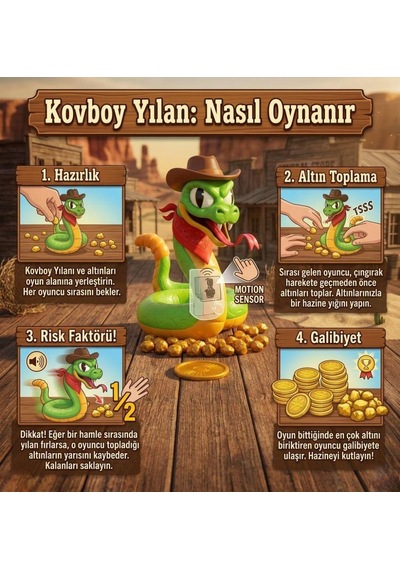 Kovboy Yılan: Altınları Topla, Çıngırağa Yakalanma - Pilli Hareket Sensörlü Kutu Oyun Seti 1
