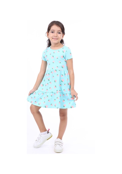 Toontoy Kız Çocuk Baskılı Elbise Mint Yeşili