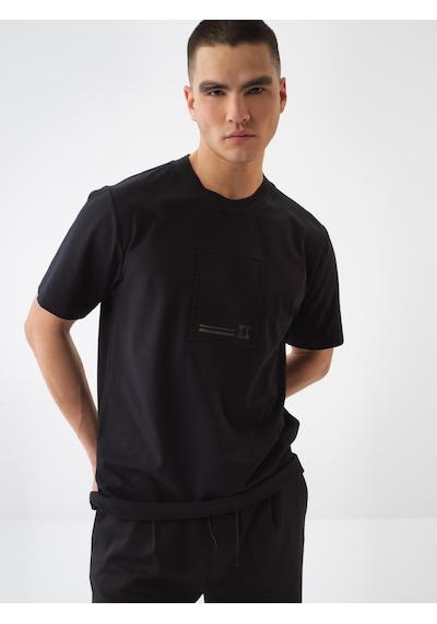 Xint Siyah Pamuk Dokulu Regular Fit Tişört 502222