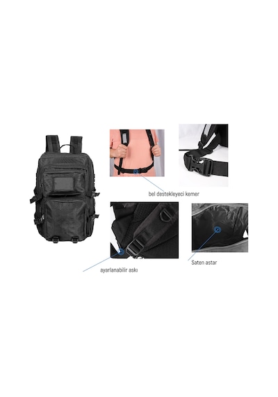 Bagacar Tactical Dağcı Ve Trekking Kumaş Sırt Çantası Siyah
