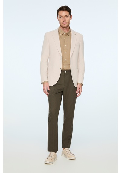 Morven Erkek Bej Poliviskon Trend Desenli Slim Fit Mono Yaka Ceket 26ms002020653 Bej