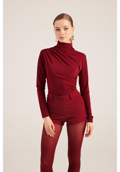 Holly Lolly Yüksek Bel Fermuarlı Mini Bailey Şort Bordo