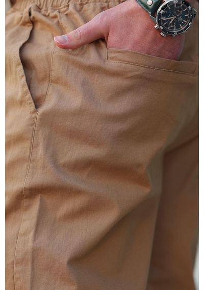 Madmext Camel Bol Paça Beli Bağlamalı Erkek Pantolon E7403