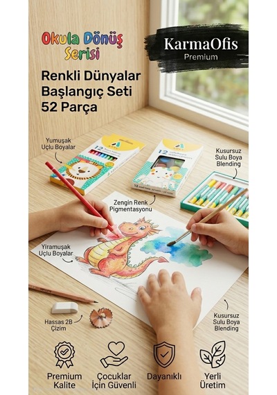 Renkli Dünyalar Başlangıç Seti 52 Parça Boya Kalemi, Sulu Boya, Pastel Seti