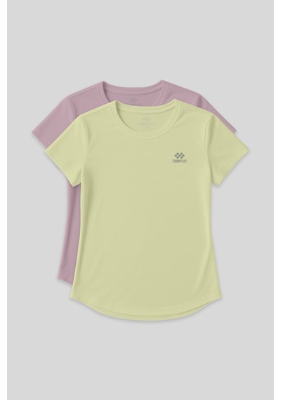 Tommylife Standart Kalıp O Yaka 2li Paket Gül Kurusu-limon Kadın T-shirt - 97144 Gül Kurusu-limon