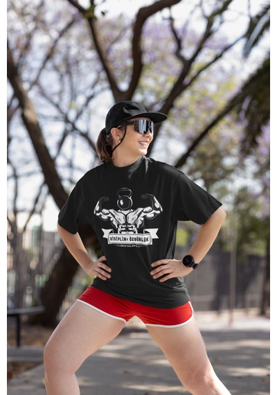 Fitness Dijital Baskılı Unisex Tshirt, Günlük Kullanıma Uygun Pamuklu Regular Tshirt Siyah