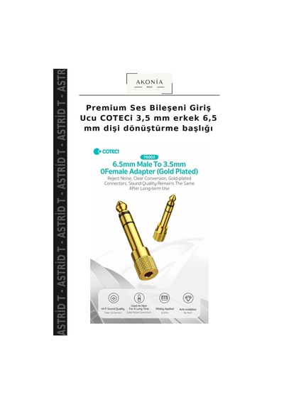 Premium Ses Bileşeni Giriş Ucu Coteci 3,5 Mm Erkek 6,5 Mm Dişi Dönüştürme Başlığı