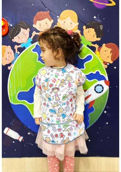 Lexroo Family 3-6 Yaş Kısa Kollu Sıvı Geçirmez Önlük, Makinede Yıkanabilir, Boya Çok Renkli