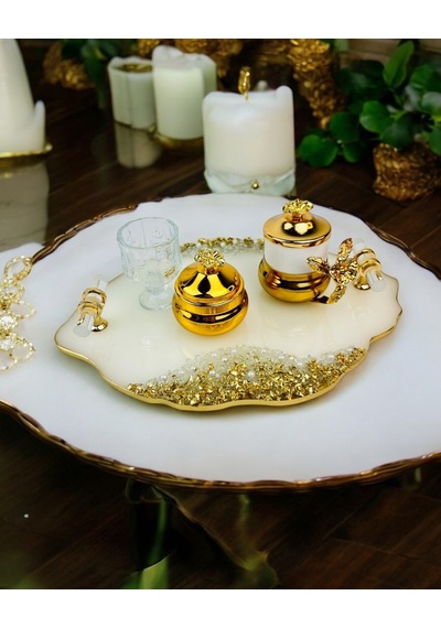 Spark Gold Epoksi Söz Nişan Tepsisi Bronz Bronz