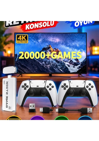 4k Hd Retro Game Stick Oyun Konsolu 2000 Oyun Ve 2.4g Kablosuz Çift Kol