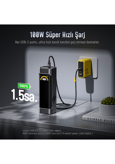 Aohi The Black Warrior 25.200 Mah 170w Pd3.0 Powerbank, Akıllı Dijital Göstergelitaşınabilir Hızlı Şarj Cihazı, Siyah