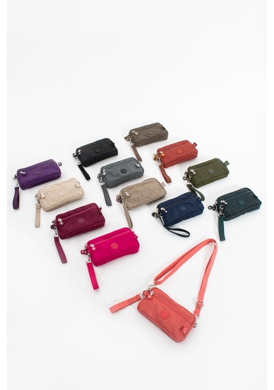 Nemo Bags Lacivert Unisex Cüzdan, 4 Gözlü, Telefonluk, Crinkle Kumaş, Çapraz Askılı Omuz Çantası, 20x12cm Lacivert