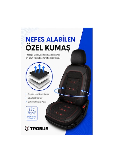 Peugeot 308 2007+ Uyumlu Prestige Line Keten Serisi Siyah Kırmızı Koltuk Kılıfı