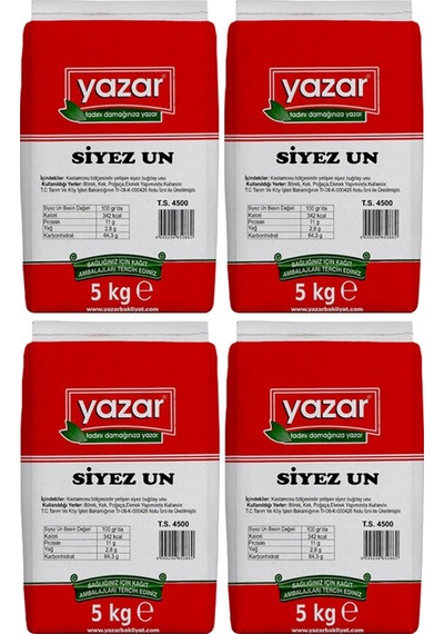Yazar Taş Değirmende Öğütülmüş Siyez Unu 4 x 5 KG
