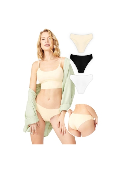 Cottonhill Basic İz Yapmayan Lazer Kesim Kadın Bikini Külot 3'lü Paket - 4 Çok Renkli 3 Çok Renkli