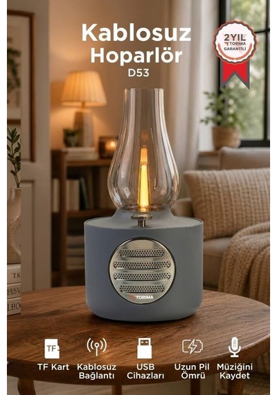 Dekor Lamba Nostaljik Ürün Ambiyans Işığı Bluetooth Hoparlör Vintage Gaz Lambası D53 Gri