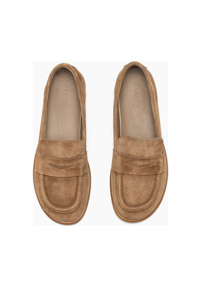 Cara Hakiki Deri Taba Süet Kadın Loafer Ayakkabı