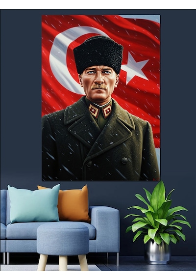 Karizma Tablo Türk Bayrağı Atatürk Portresi Dekoratif Kanvas - Mdf Ahşap Tablo