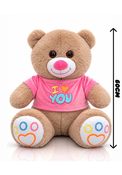 Ayıcık Elbiseli Ayıcık Yeni Seri Renkli 60cm - I Love You & Hediyelik Ayıcık Peluş Oyuncak Açık Kahverengi