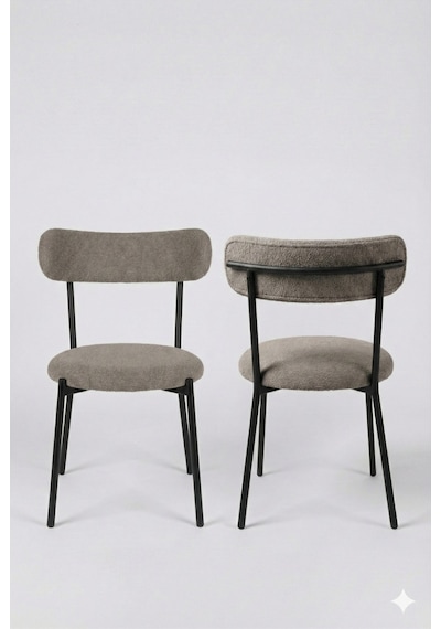 4 Adet Puffy Kumaş Füme Renk Teddy Sandalye Mutfak Sandalyesi Salon Sandalyesi Balkon Sandalyesi Füme
