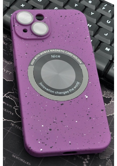 Apple Uyumlu iPhone 14 Mor Benekli Desenli İnce Sert Kapak Kılıf Kamera Lens Korumalı Mor ' Sadece Kılıf