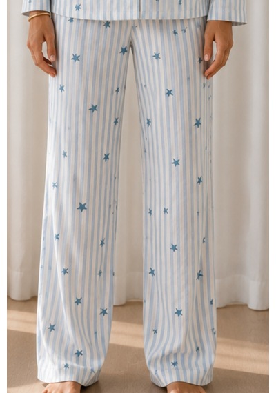 Womanandkids Mavi Kadın Desenli Basic Kış Pijama Takımı