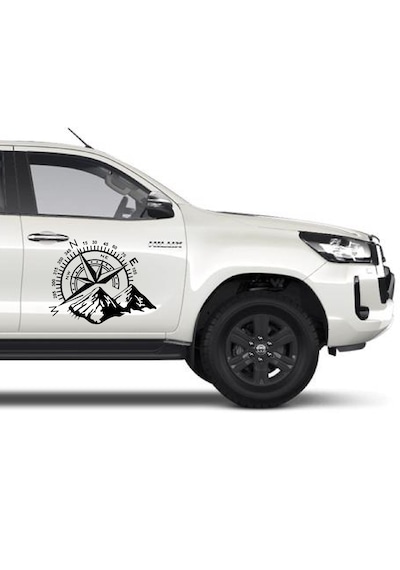Pusula Ve Dağ Sticker, Off Road Kamp Adventure Kamp Sticker, Araba Oto Karavan Pickup Sticker 02522 30x24 Cm