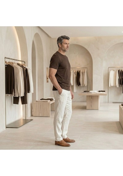D's Damat Erkek T-shirt, Regular Fit Bisiklet Yaka Esnek Pamuklu Günlük Kısa Kollu Tişört Koyu Kahverengi Renkli