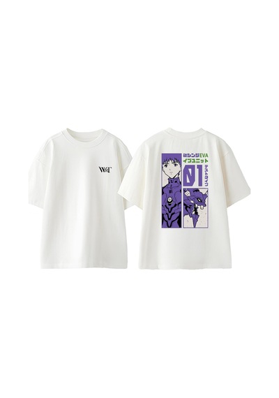Thewert Neon Genesis Evangelion 3 Tasarım Sırt Baskılı Pamuk Beyaz Oversize T-shirt