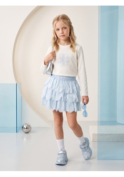 Zekids Kız Çocuk Mavi Çiçek Yaprak Detaylı Tasarım Şort Etek-17452