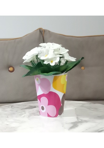 Vazoda Çiçek Dekoratif Beyaz Yapay Çiçek Vazo Dahil Kırmızı Papatya 7 x 7 x 16 CM