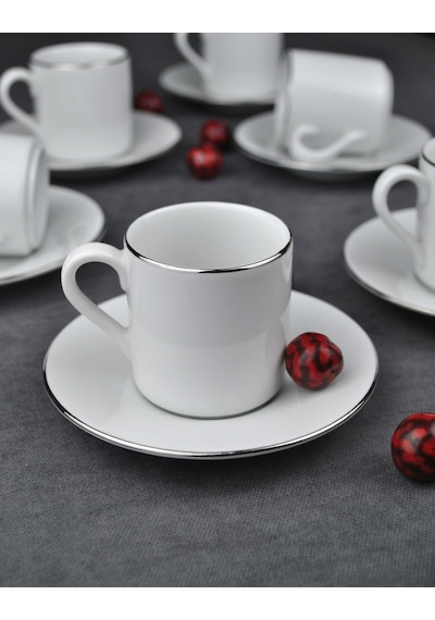 Qualitev Porselen Kahve Fincan Takımı 2 Kişilik 90 Ml -gümüş Kahve Fincan Silver 4 Parça Gümüş