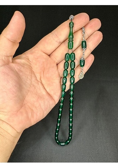Ateş Kehribar Tesbih Kapsül Kesim Yeşil Renk 10mm X 7mm T-545
