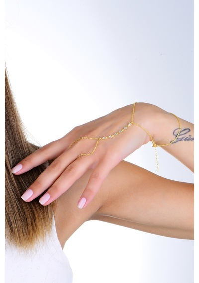 Gümüş Altın Yaldızlı Zirkon Taşlı Piramit Modeli Şahmeran Barcode Beyaz - Rose Gold