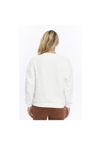 Kadife Be Yourself Desenli Ekru Yumuşak Dokulu Regular Fit Bisiklet Yaka Kadın Sweatshirt Ekru