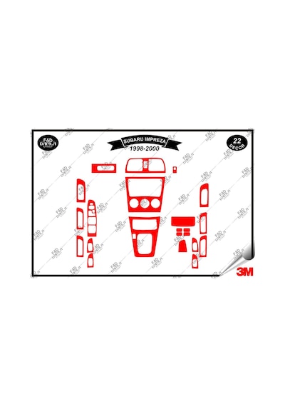 Subaru Impreza 1998-2000 Torpido Konsol Trim Göğüs Maun Kaplama Set 22 Parça Kırmızı