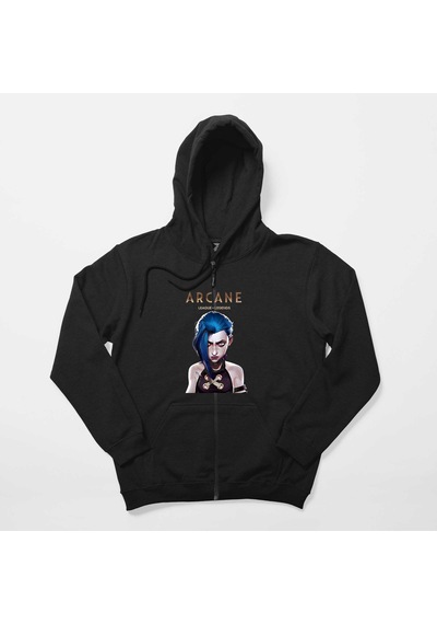 Arcane Lol Siyah Fermuarlı Kapşonlu Sweatshirt
