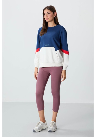 Tommy Life Parlament Kompakt Pamuklu Kalın Pürüzsüz Dokulu O Yaka Oversize Fit Kadın Sweatshirt - 97289 Parlament Mavisi