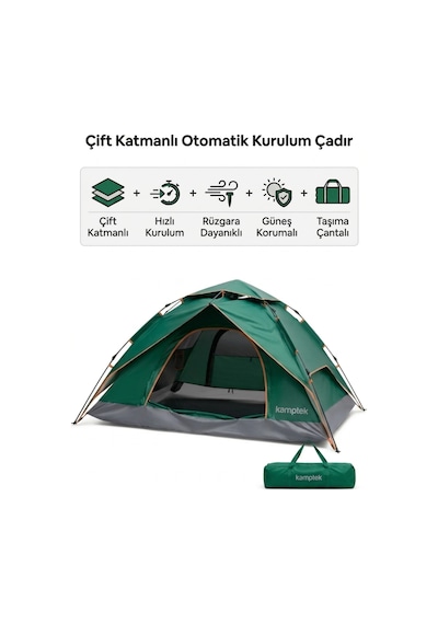 Camp One Dört Mevsim 4 Kişilik Çift Katmanlı Otomatik Kamp Doğa Deprem Çadırı Çok Renkli