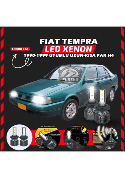 Fiat Tempra Uzun - Kısa Far Uyumlu Şimşek Etkili Led Xenon Premium Series H4