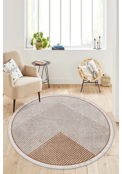 West Home Makinede Yıkanabilir Kaymaz Taban Leke Tutmaz Yuvarlak Salon Halısı Ve Mutfak Halısı Wh 586 Sand Yuvarlak