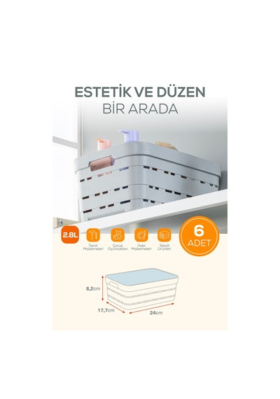 Vienev 6'lı Kapaklı 2,8 Litre Delikli Saklama Kutusu Mavi Mavi