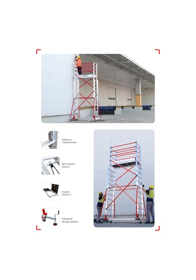 Çağsan 2x8 Basamaklı 4,7 M Çalışma Yüksekliği Telesafe Xln Premium - İki Parçalı Alüminyum İskele S004 Xln Pr