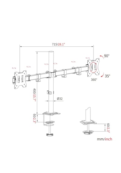 Exvega 13-27 Lcd/led İkili Monitör Tutucu Ayarlanabilir Kol Vesa Monitör Standı Ex788
