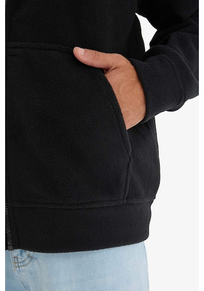 Defacto Boxy Fit Kapüşonlu Fermuarlı Polar Sweatshirt F0074AX25AU Siyah