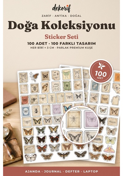 Kelebek Ve Güve Sticker Seti 100 Adet - Doğa Tarihi Antika Böcek Vintage Ajanda Journal Çıkartma Çok Renkli