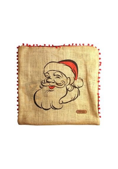 Püsküllü Jüt Kırlent Kılıfı 50 50 Noel Baba Desen Çok Renkli